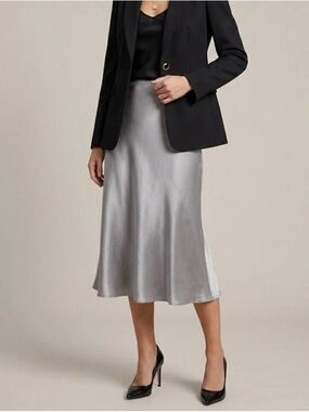 Quince Women’s 100% Silk Midi Slip Skirt in Solid Grey Sz.XS Business Career